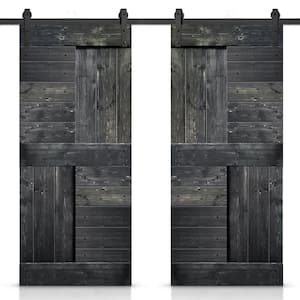 48 in. x 84 in. Metallic Gray Stained DIY Knotty Pine Wood Interior Double Sliding Barn Door with Hardware Kit