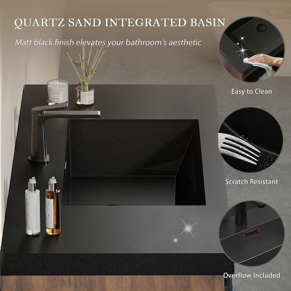 FAMYYT 24 in. W Single Sink Walnut Black Floating Bath Vanity with