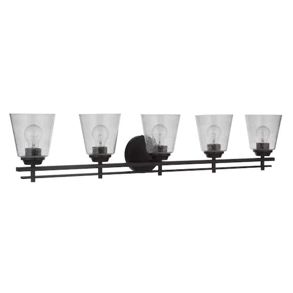 CRAFTMADE Drake 42 in. 5-Light Flat Black Finish Vanity Light with Seeded Glass