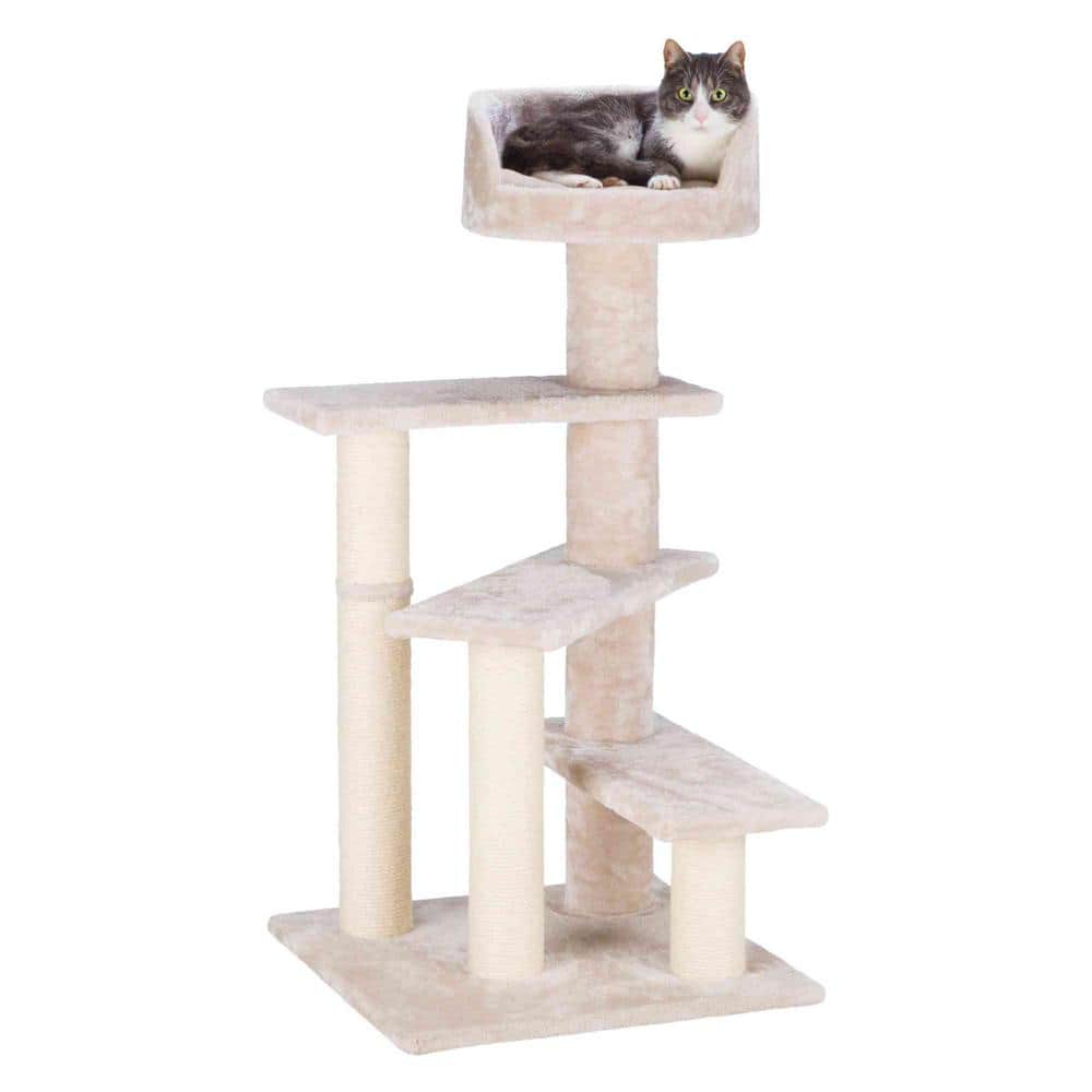 Greige Plush and Sisal 4-Level Cat Tree with Bed