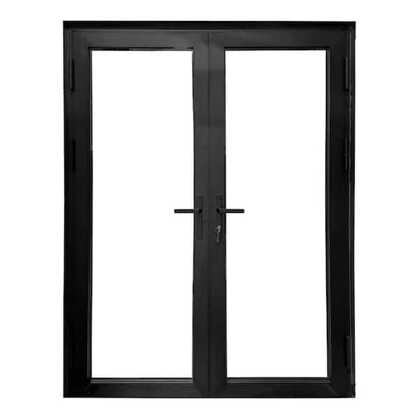 Teza French Door 61.5 in. x 80 in. Matte Black Aluminum French Door Full Lite Right-Hand Outswing