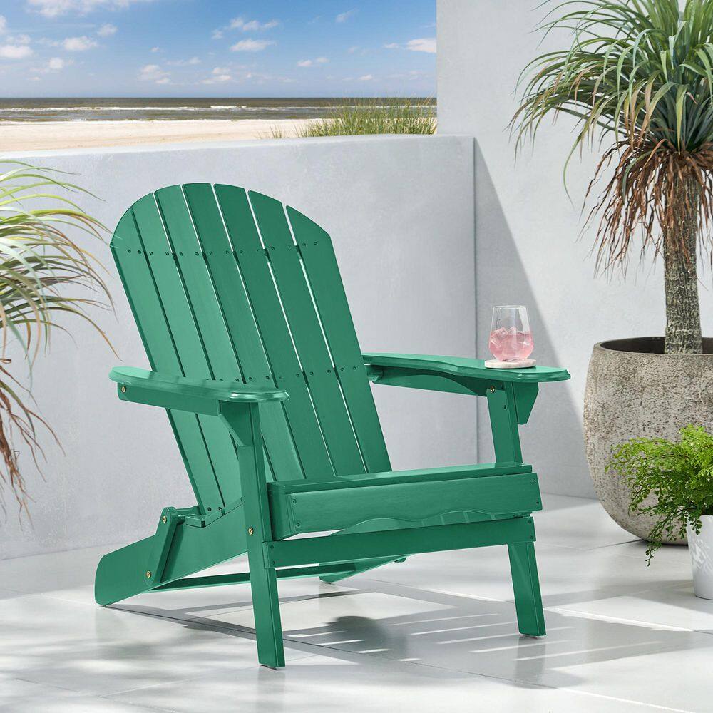 34.25 in. High Outdoor Acacia Wood Adirondack Chair, Dark Green Wide Armres