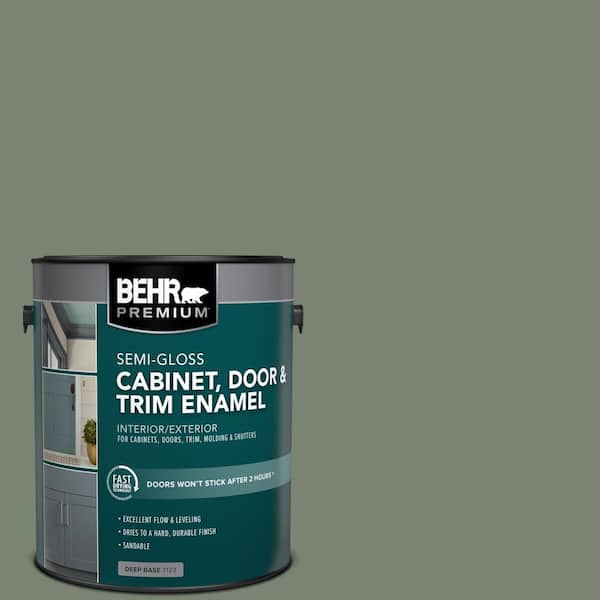 BEHR PREMIUM 1 gal. #ICC-77 Sage Green Semi-Gloss Enamel Interior/Exterior Cabinet, Door & Trim Paint