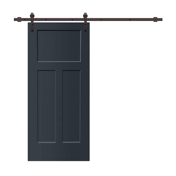 CALHOME 30 in. x 80 in. Charcoal Gray Stained Composite MDF 3-Panel Interior Sliding Barn Door with Hardware Kit