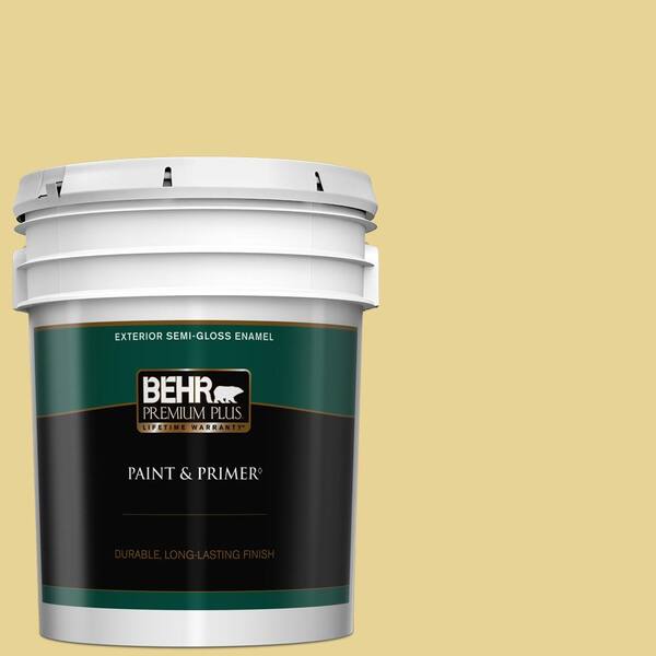 BEHR PREMIUM PLUS 5 gal. #390D-4 Honey Beige Semi-Gloss Enamel Exterior Paint & Primer