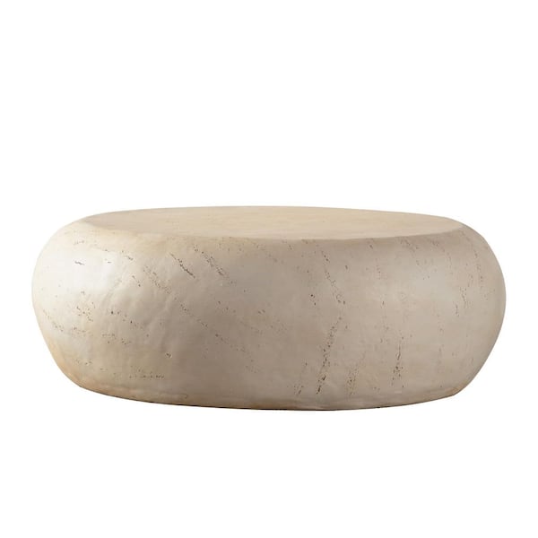 Arvell Modern 35.43 in. Amber(Beige) Round Drum Magnesium Oxide(Faux Stone) Coffee Table