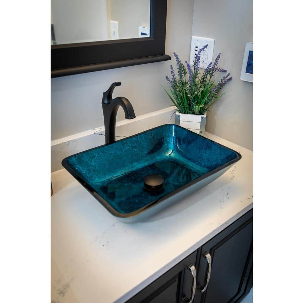 Turquoise Blue Rectangular Tempered Glass Vessel Sink