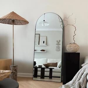 22 in. W x 65 in. H Classic Arched Wood Full Length Mirror Black Wall Mounted Standing Mirror Floor Mirror