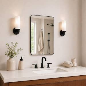 24 in. W x 36 in. H Rectangular Framed Wall Bathroom Vanity Mirror in Matte Black