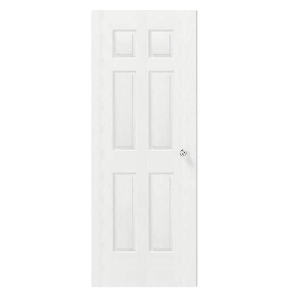 30 in. x 80 in. 6 Panel, Composite, White Primed, Solid MDF Core Interior Door Slab with Silver Sphere Doorknob
