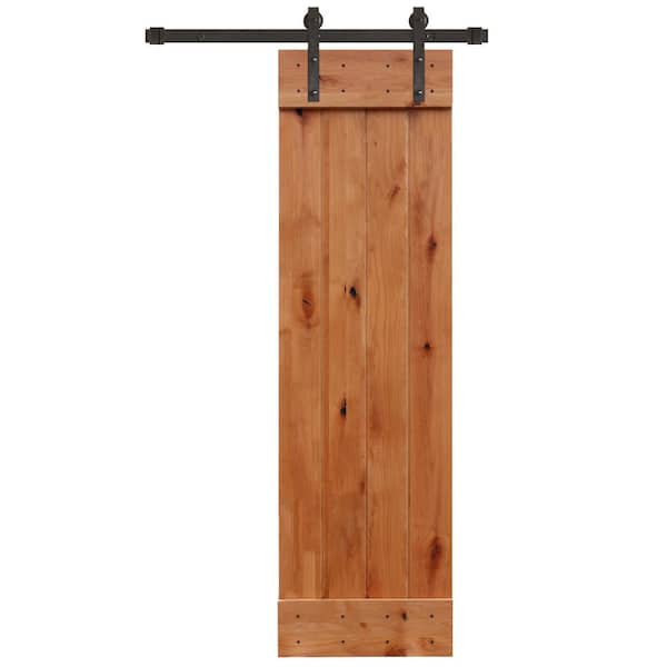 Pacific Entries 24 in. x 84 in. Rustic Unfinished 1 Panel Knotty Alder Sliding Barn Door Kit with Oil Rubbed Bronze Hardware Kit