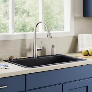 Kennon Neoroc Granite Composite 33 in. Single Bowl Drop-In/Undermount Kitchen Sink with Faucet in Matte Black