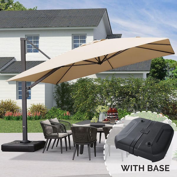 12 ft. Square Large Outdoor Aluminum Cantilever 360° Rotation Patio Umbrella with Base, Beige