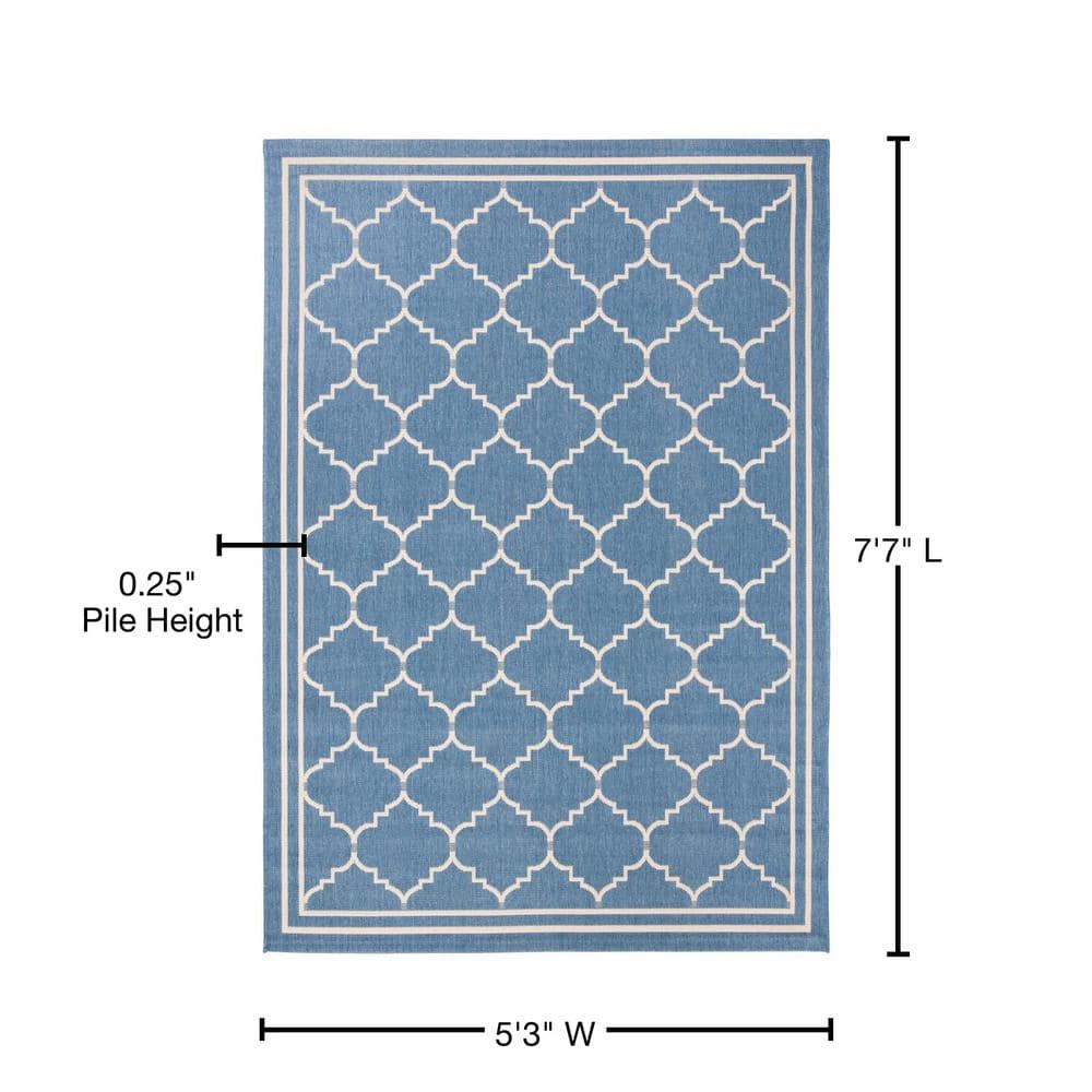 Courtyard Blue and Beige Synthetic Outdoor Area Rug