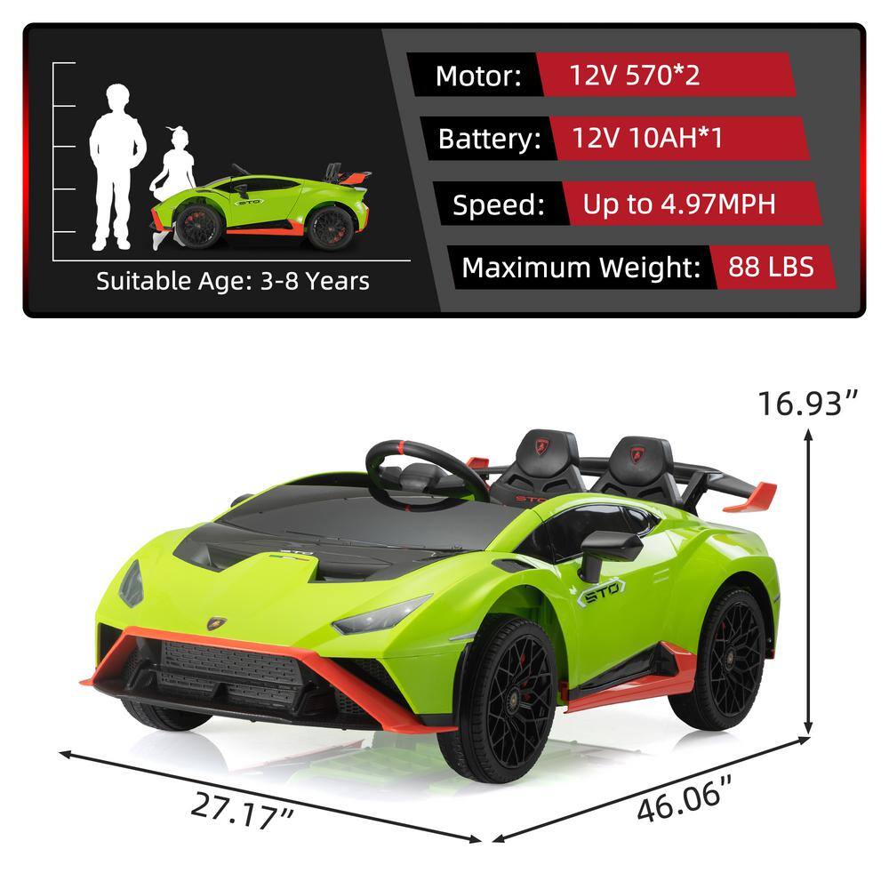 Green 12V Lamborghini STO Kids Electric Ride-On Car with Remote
