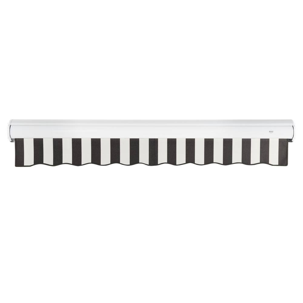96-inch Black and White Stripe Motorized Patio Awning with Powder Coated Frame