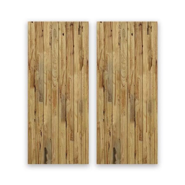 CALHOME 48 in. x 80 in. Hollow Core Weather Oak Stained Pine Wood Interior Double Sliding Closet Doors