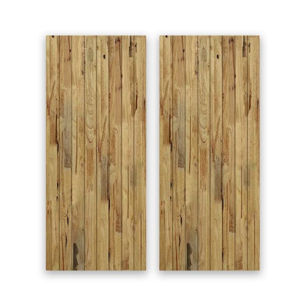 CALHOME 84 in. x 80 in. Hollow Core Weather Oak Stained Pine Wood Interior Double Sliding Closet Doors