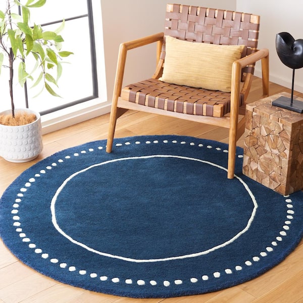 Bella Navy Blue/Ivory 5 ft. x 5 ft. Round Border Area Rug