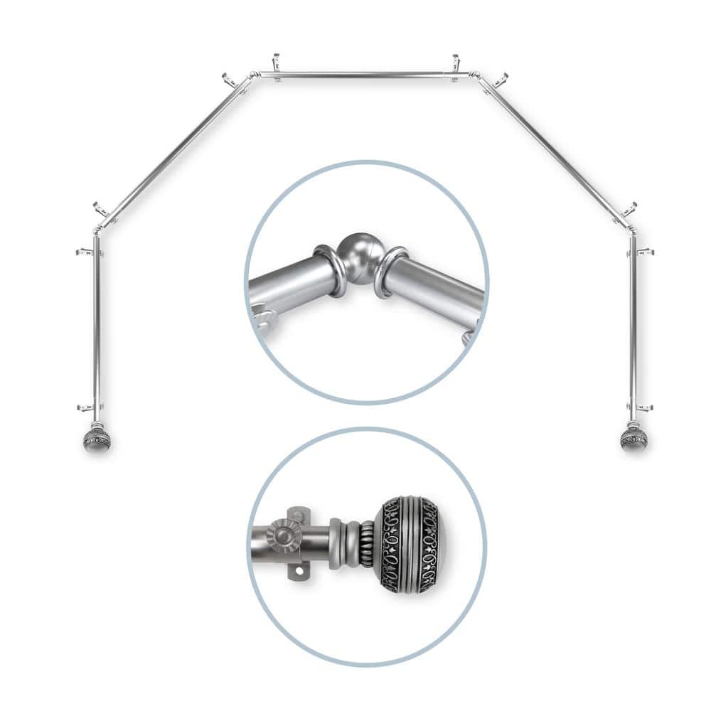 28-48 inch (each side) 13/16 inch diameter 5-Sided Bay Window Curtain Rod in Satin Nickel with Ornament Finials price history on PriceWatchPro