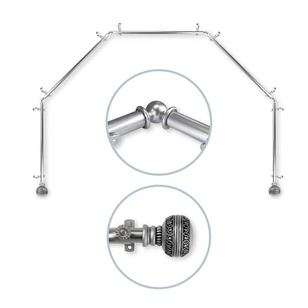 Rod Desyne 28 in. - 48 in. Ornament 5-Sided 13/16 in. Dia Bay Window Single Curtain Rod in Satin Nickel