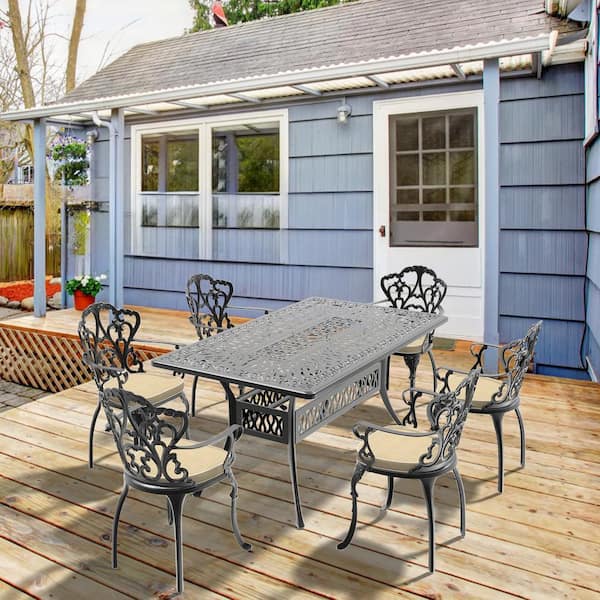 Willit Lily Black 7-Piece Cast Aluminum Outdoor Dining Set with