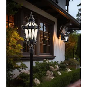 Stratford Hall 4-Light Outdoor Heritage Post Mount with Gold Highlights