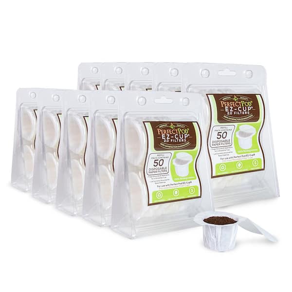 EZ-Cup 2.0 Disposable Paper Filters with Patented Lid Design for Reusable Coffee Pods 10-Pack (500 Filters )