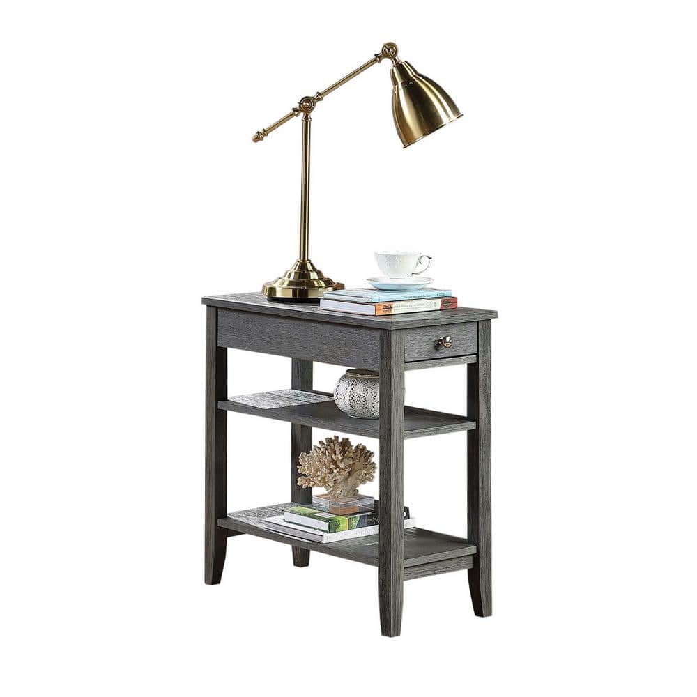 Dark Gray Wood Three-Tier End Table with Drawer