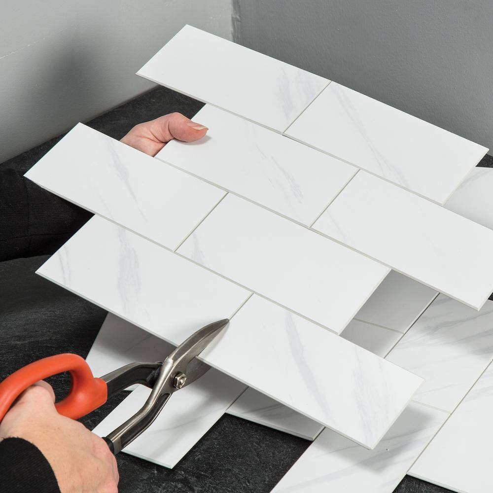 Carrara Subway White PVC Peel and Stick Backsplash Tiles