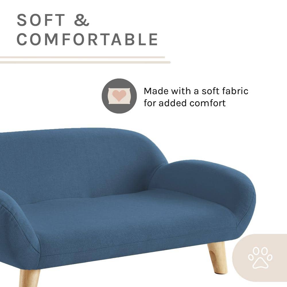 Small Blue Fabric Elevated Pet Sofa with Wooden Legs