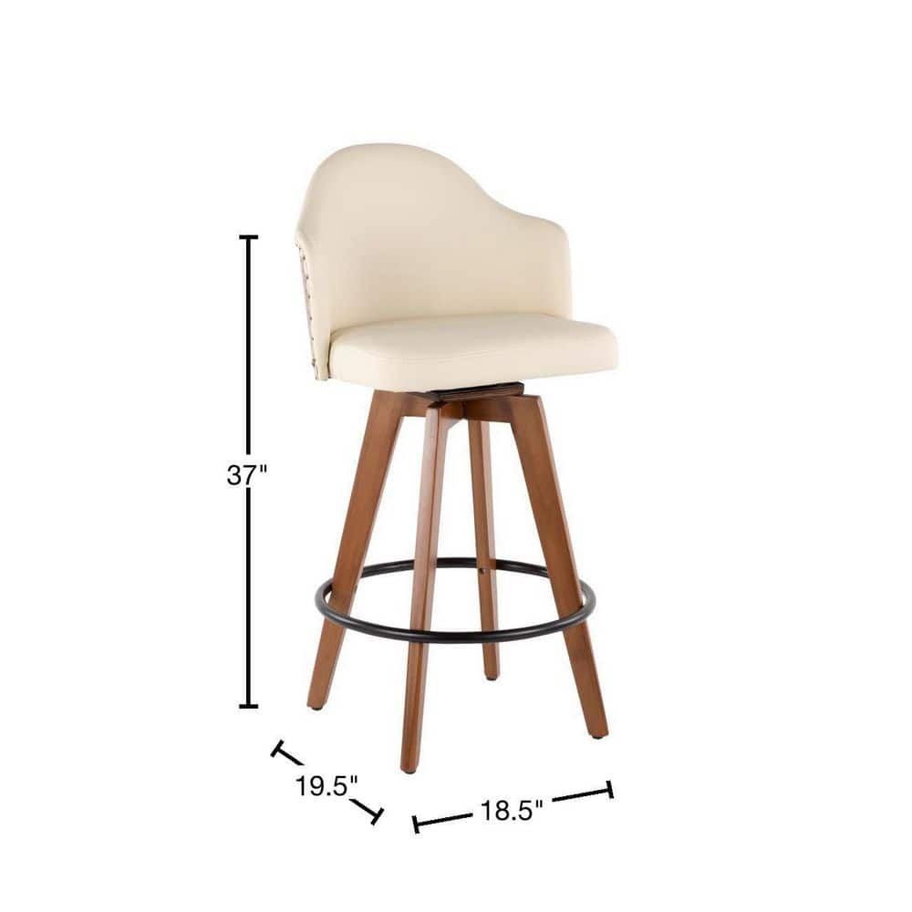 Cream Faux Leather and Walnut Wood 20" Modern Swivel Counter Stool