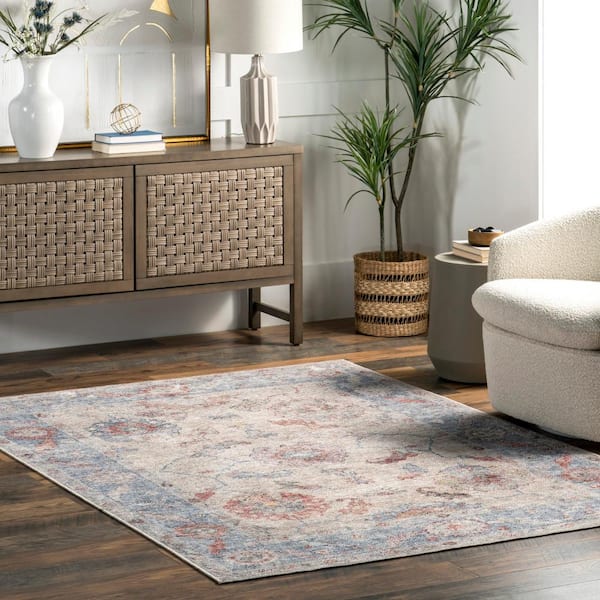 Delana Persian Floral Machine Washable Light Gray 5 ft. 3 in. x 8 ft. Area Rug