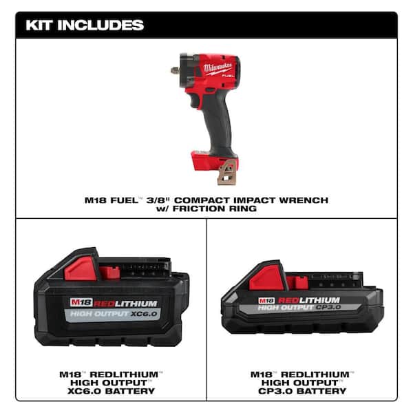 M18 FUEL GEN-3 18V Lithium-Ion Brushless Cordless 3/8 in. Compact Impact Wrench w/ 6Ah & 3Ah High Output Battery Pack