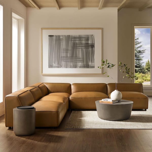 Auren Vegan 87 in. Leather 5 Piece Armless Modular Sectional Sofa in. Camel