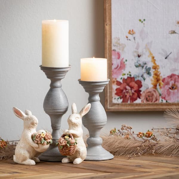 SULLIVANS 6.75" and 7.25" White Standing Bunny Figurine Pair (Set of 2)