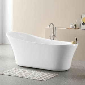 Skylar 70 in. Freestanding Flatbottom Single-Slipper Soaking Bathtub with Reversible Drain in White