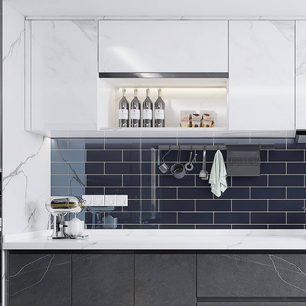 Midnight Blue 4" x 12" Glossy Glass Subway Wall Tile