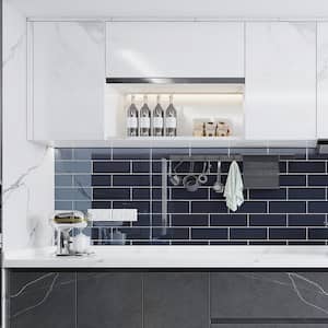 Midnight Blue 4 in. x 12 in. x 8mm Glass Subway Tile (5 sq. ft./Case)