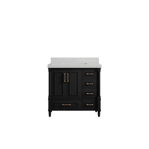 Willow Collections Hudson 36 in. W x 22 in. D x 36 in. H Single Sink Bath Vanity Center in Black with 2 in. Carrara Quartz Top