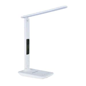 13.3 in. White Integrated LED Foldable Swing Arm Table Lamp with Clock, Alarm, Calendar and Temperature Display