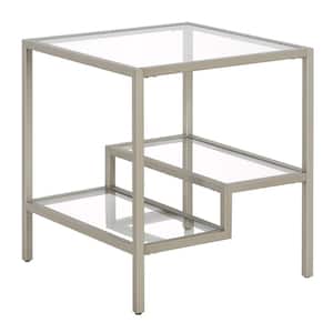 Lovett 20 in. Satin Nickel Square Glass Side Table with Glass Shelves