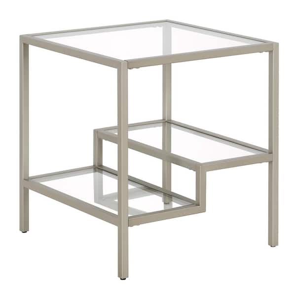 Meyer&Cross Lovett 20 in. Satin Nickel Square Glass Side Table with Glass Shelves