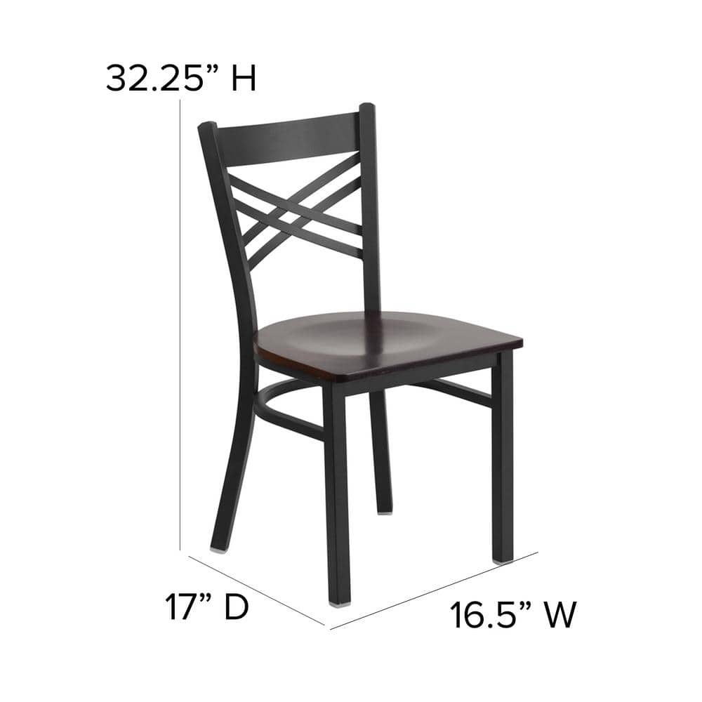 Elevate 32'' Black Steel and Walnut Wood Cross Back Side Chair