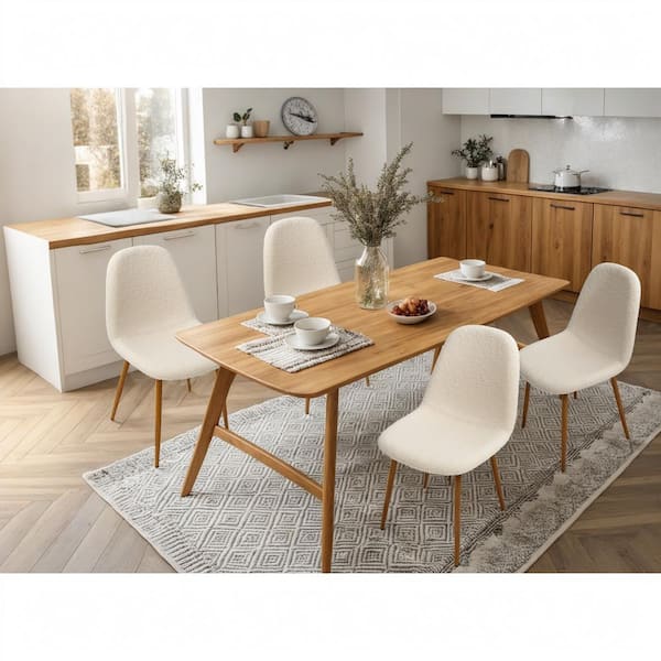 Unbranded Modern Fleece Dining Chairs, Upholstered Fabric Accent Side Chairs, (Set of 4), Cream