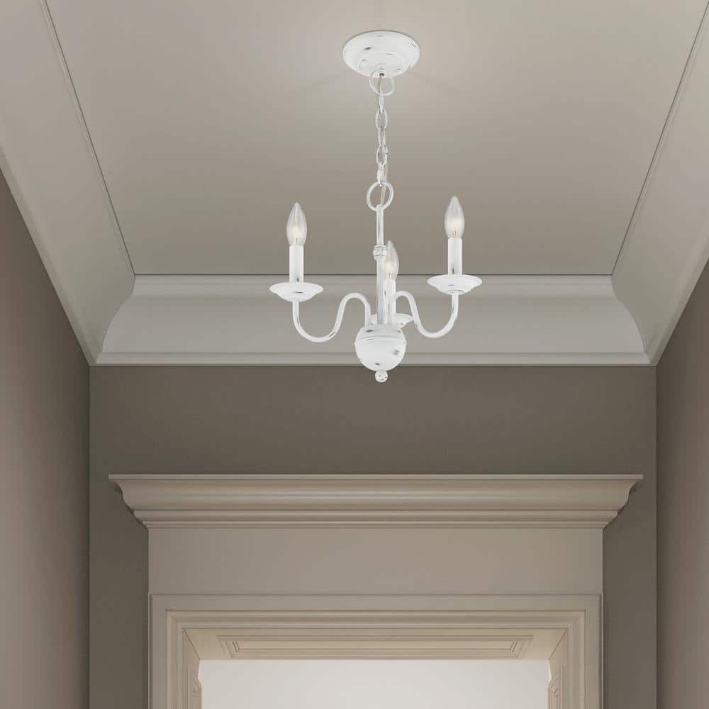 Windsor Antique White 3-Light Mini Chandelier with Steel Finish