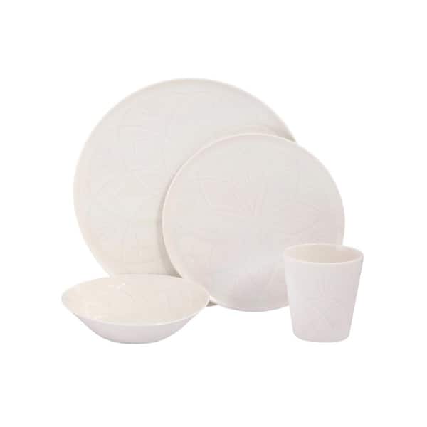 PORLAND Christina 4-Piece White Porcelain Dinnerware Place Setting with Mug (Service for 1)