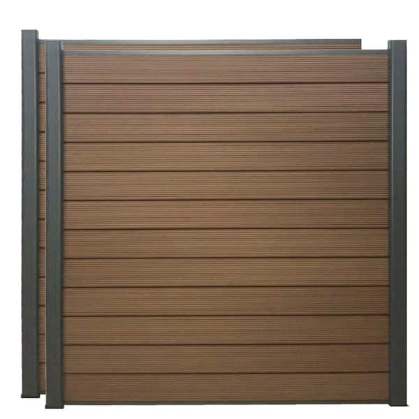 LH EP Complete Kit 6 ft. x 6 ft. Mocha WPC Composite Fence Panel w/Bottom Squared Holders and Post Kits (2 set)