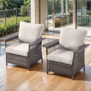 Seagull Series 2-Pieces Wicker Outdoor Patio Lounge Chair with CushionGuard Beige Cushions