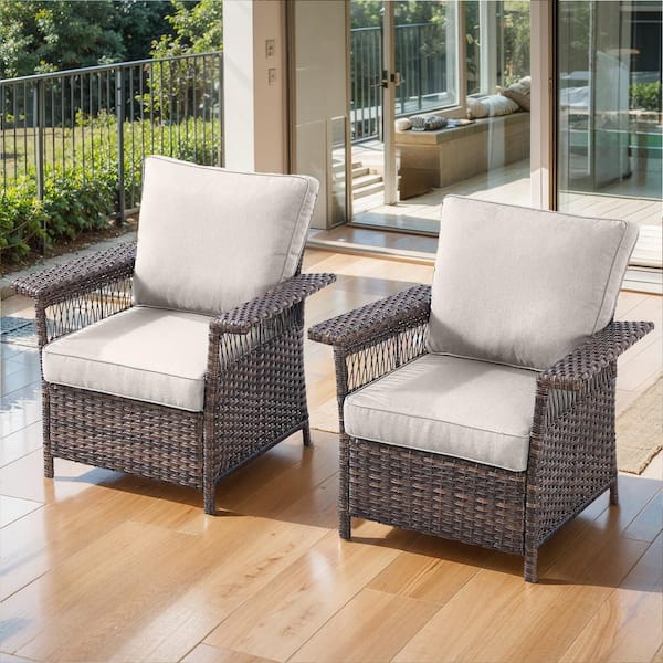 Pocassy Seagull Series 2-Pieces Wicker Outdoor Patio Lounge Chair with ...